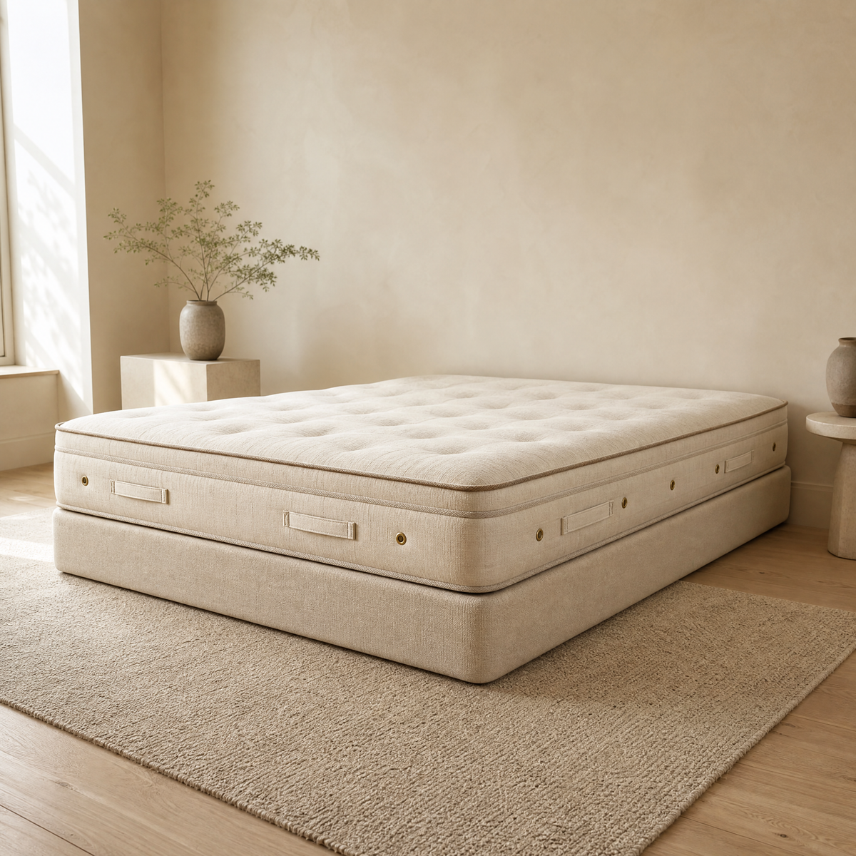 The Master mattress, detail of the pillow-top seam and contrast tape edge